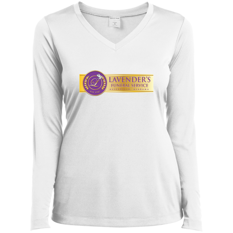 Lavenders Funeral Service LST353LS Sport-Tek Ladies' LS Performance V-Neck T-Shirt