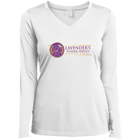 Lavenders Funeral Service LST353LS Sport-Tek Ladies' LS Performance V-Neck T-Shirt