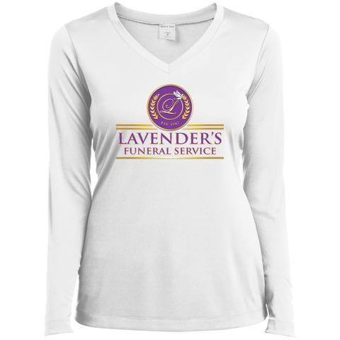 Lavenders Funeral Service LST353LS Sport-Tek Ladies' LS Performance V-Neck T-Shirt