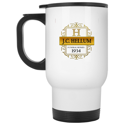 J.C. Hellum Funeral Homes XP8400W White Travel Mug
